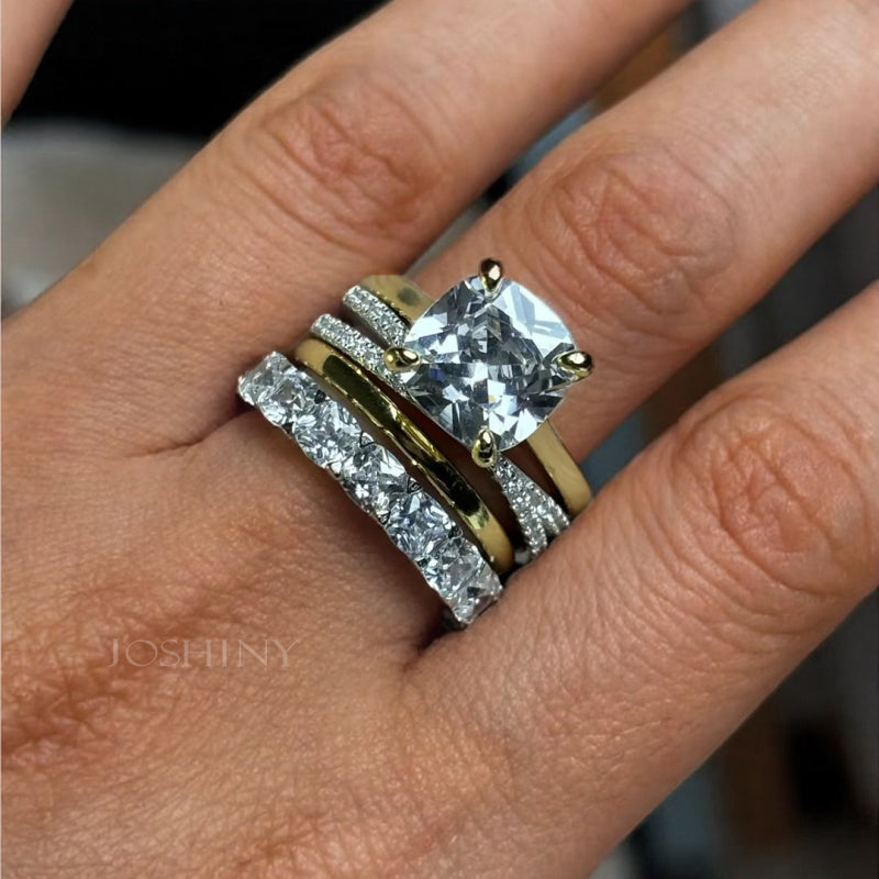 3.5ct Cushion Cut White Gemstone 4-Piece Engagement Ring Set