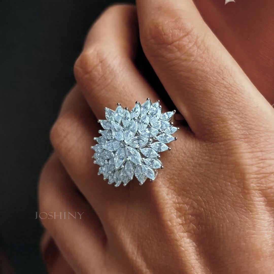 Exquisite 3 ctw Marquise & Round Cut White Gemstone Cluster Ring -JOSHINY