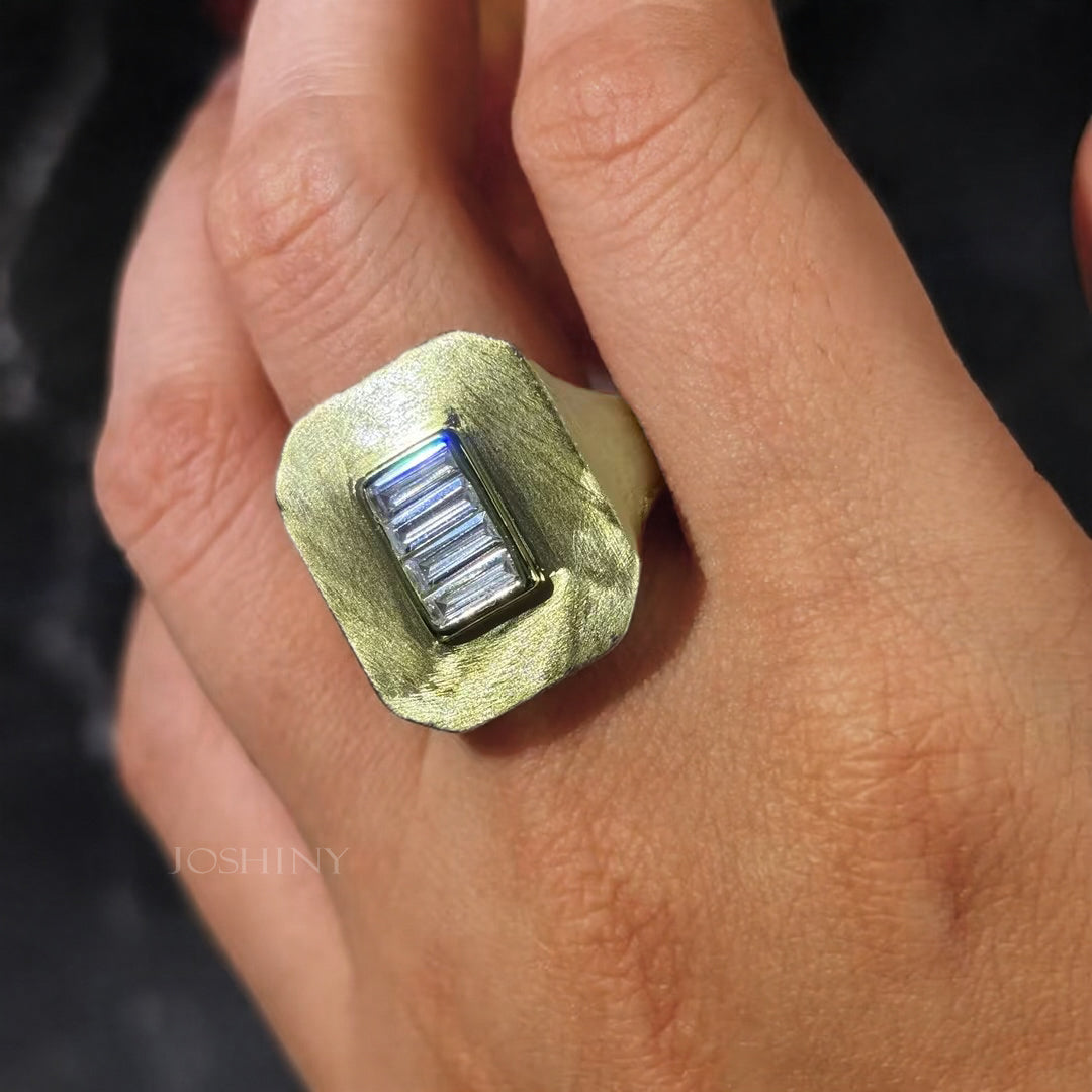 Stylish 2 ctw & 0.3 ctw Baguette & Round Cut White Gemstone Ring -JOSHINY