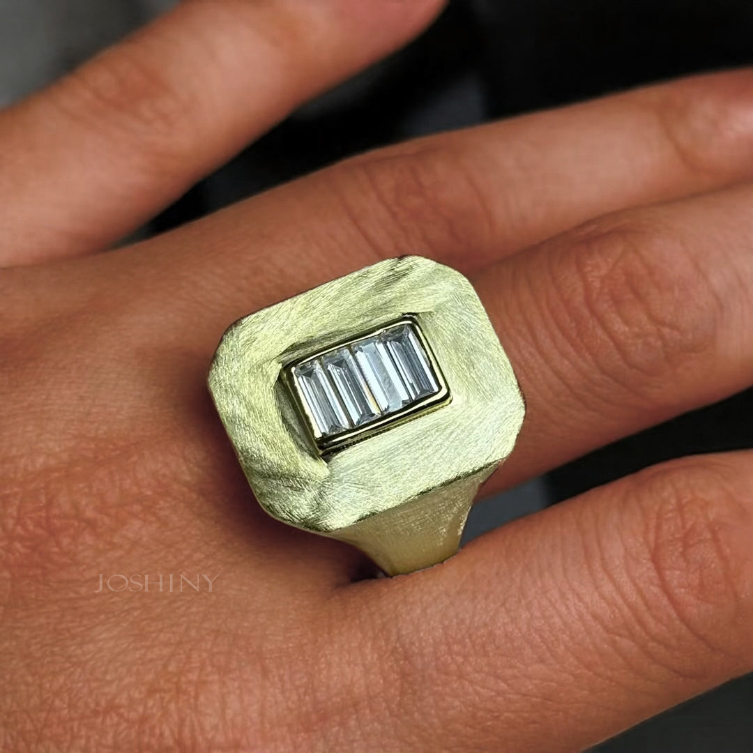 Stylish 2 ctw & 0.3 ctw Baguette & Round Cut White Gemstone Ring -JOSHINY