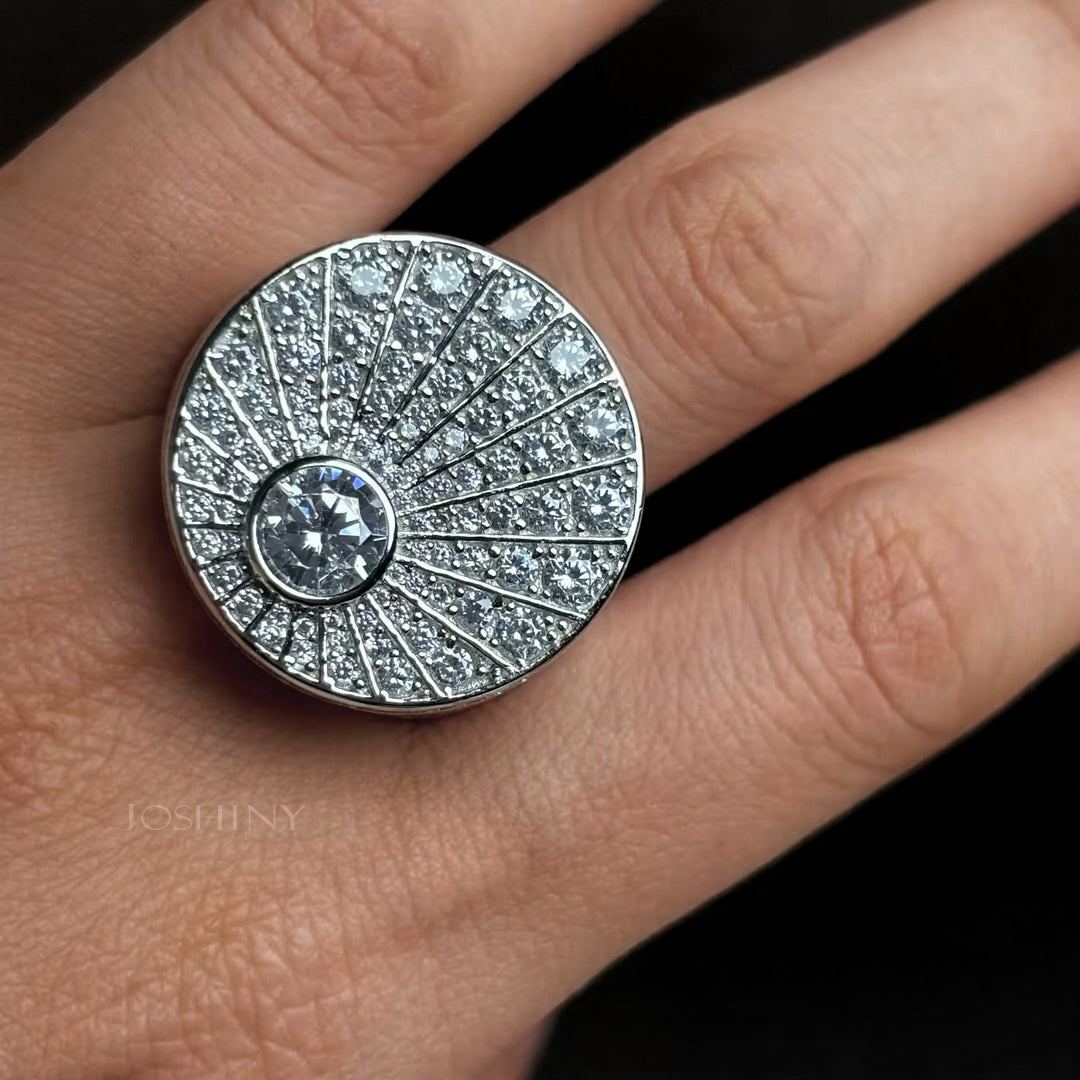 Stylish 3 ctw Round Cut White Gemstone Stamp Ring -JOSHINY