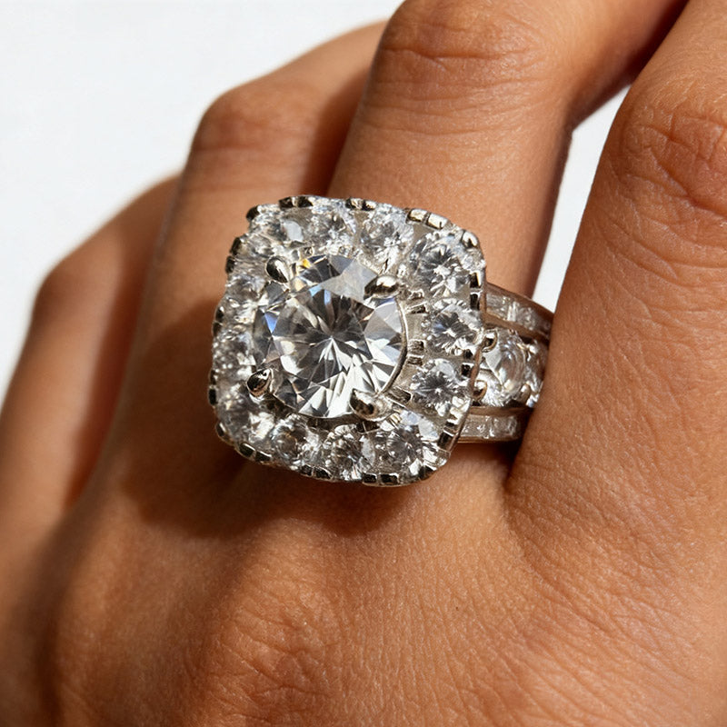 3.0Ctw Ornate Round Gemstone Cluster Ring-JOSHINY