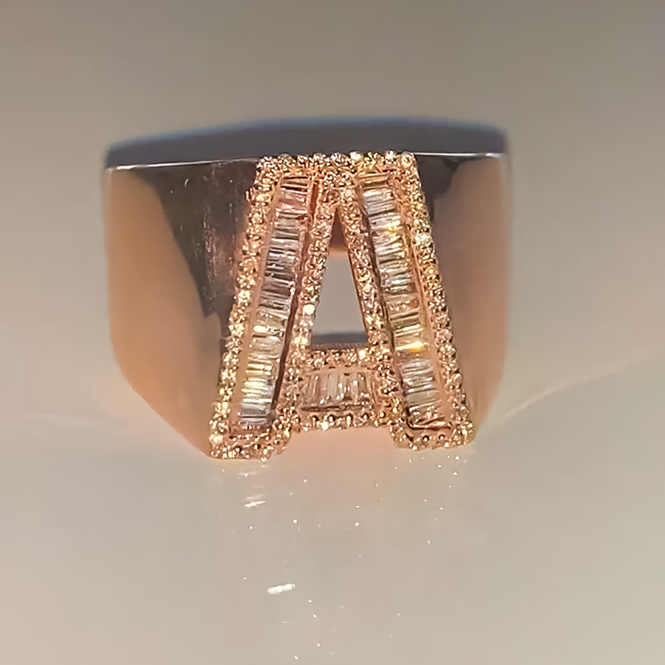 Fashion 1 ctw Baguette & Round Cut White Gemstone Letter A Ring -JOSHINY