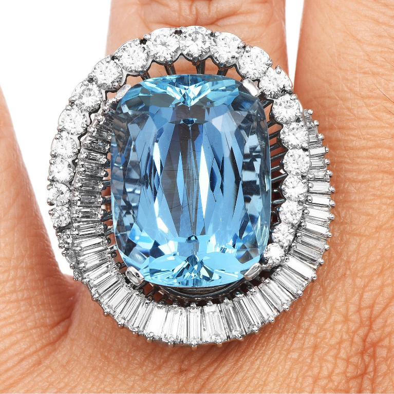 Fantasy 10 Carat Cushion Cut Light Blue Gemstone Cocktail Ring  -JOSHINY