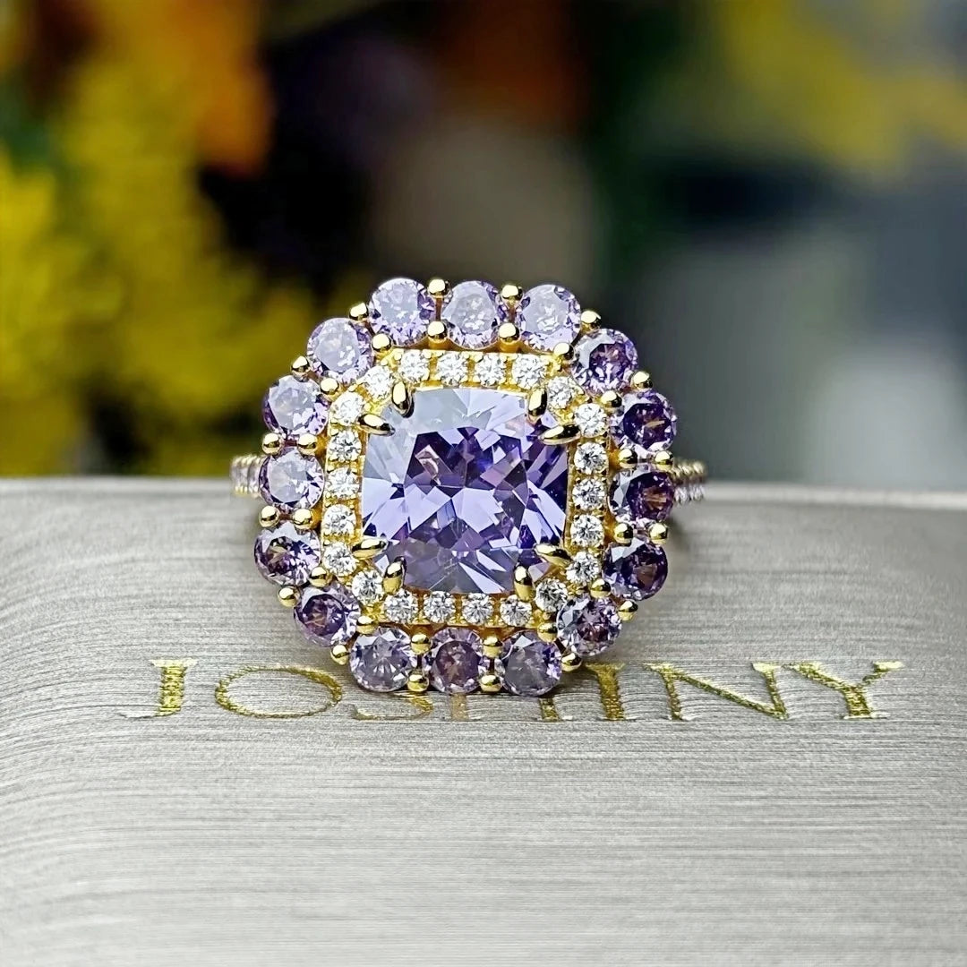 5.6 ctw Octagon Cut Purple Cubic Zirconia 925 Sterling Silver Ring-JOSHINY