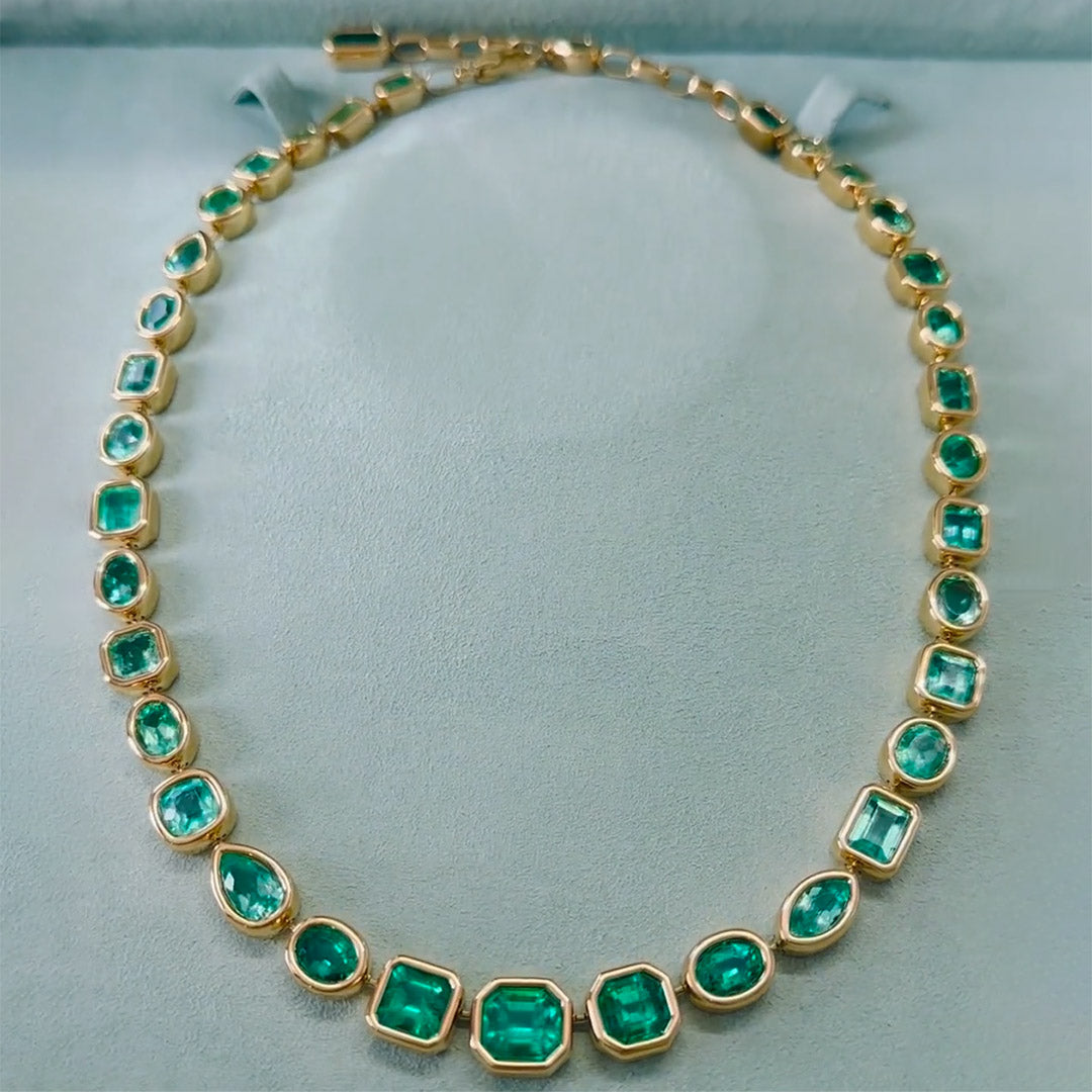 96.63ctw Multi-Cut Bezel Set Emerald Necklace -JOSHINY