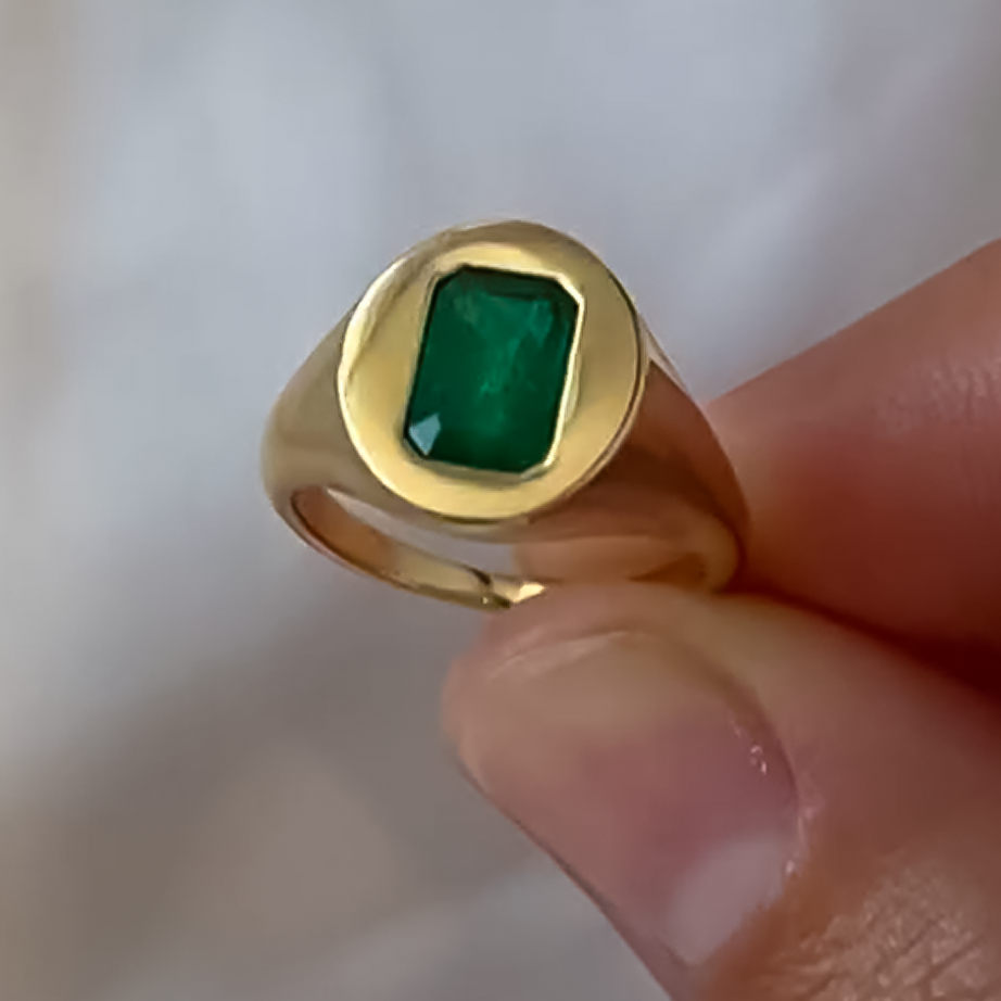 Simple 3 ctw Emerald Cut Emerald Seal Ring -JOSHINY