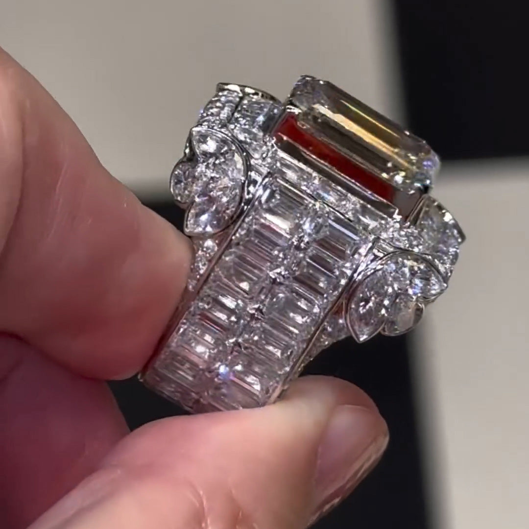 12ctw Emerald Cut Full Diamond Champion Ring -JOSHINY