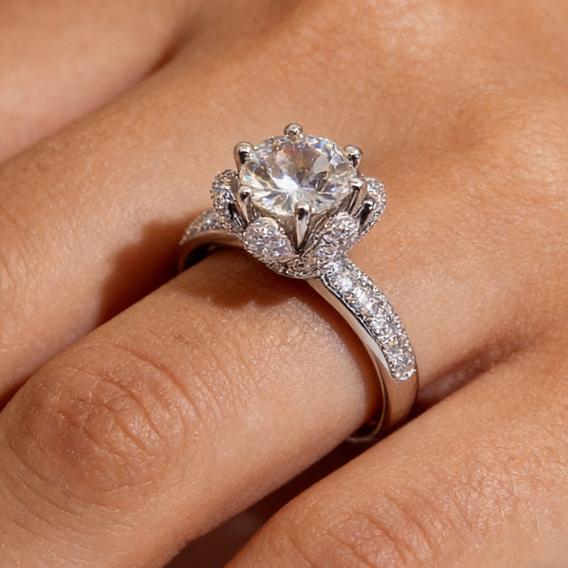 3.5ct Round Solitaire Flower Engagement Ring -JOSHINY