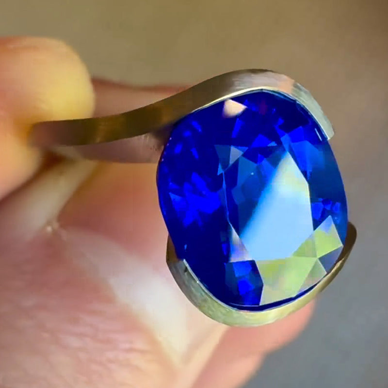 Stunning 6.69ct Cushion Cut Blue Stone Ring -JOSHINY