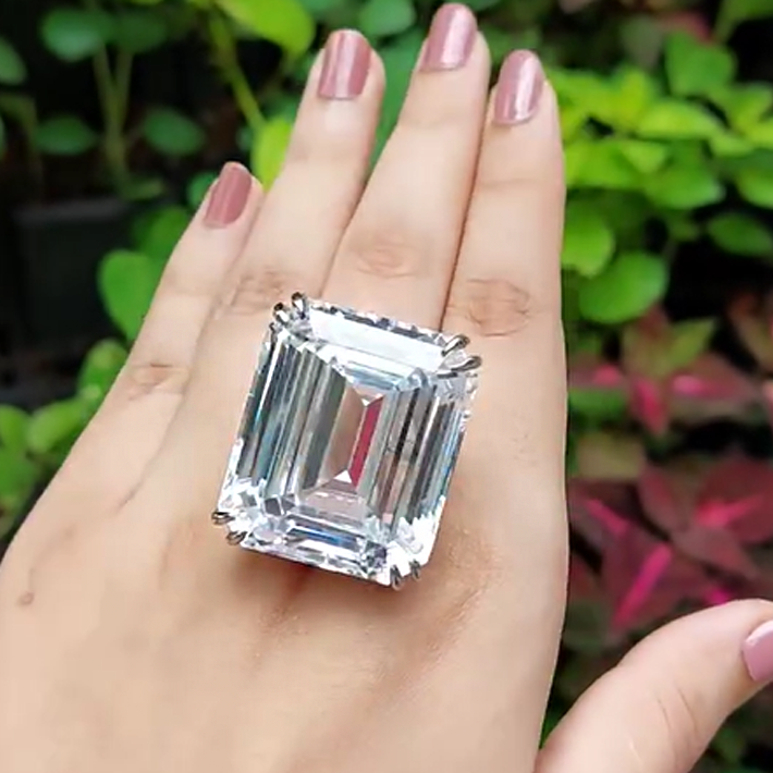 Outstanding 15 ctw Emerald Cut White Gemstone Solitaire Ring -JOSHINY