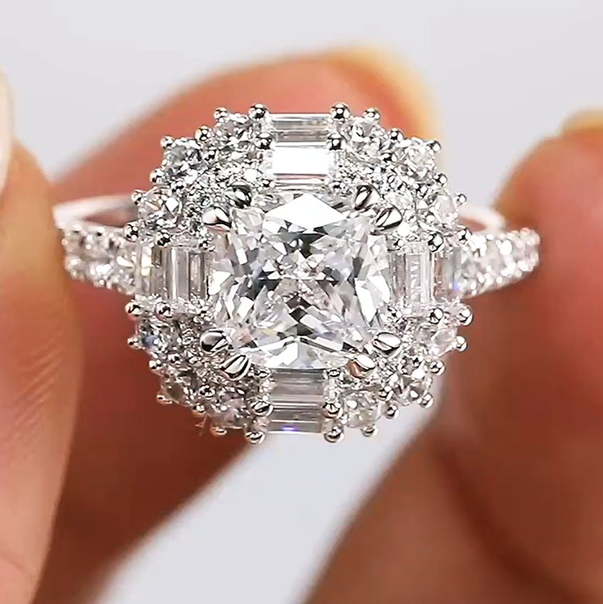 Exquisite 3 ctw Cushion Cut White Gemstone Engagement Ring -JOSHINY