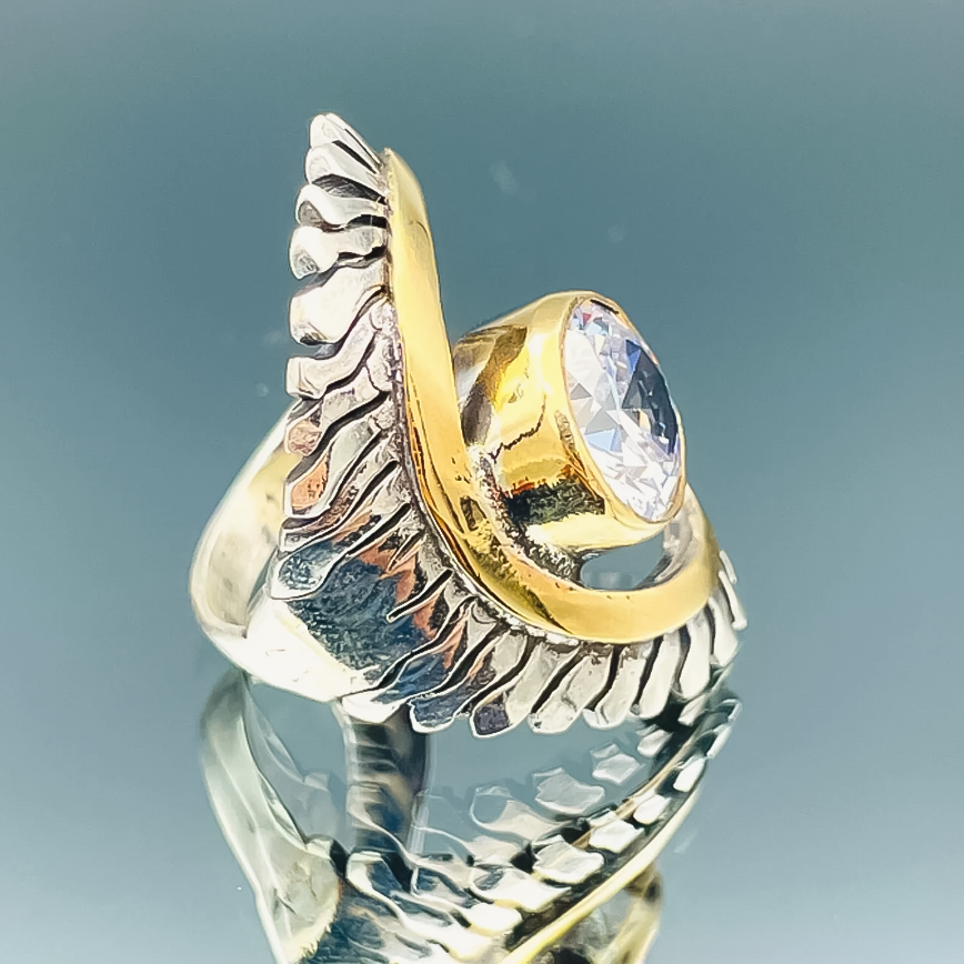 Unique 2.5 ctw Round Cut White Gemstone Gold and Silver Two Tone Ring -JOSHINY