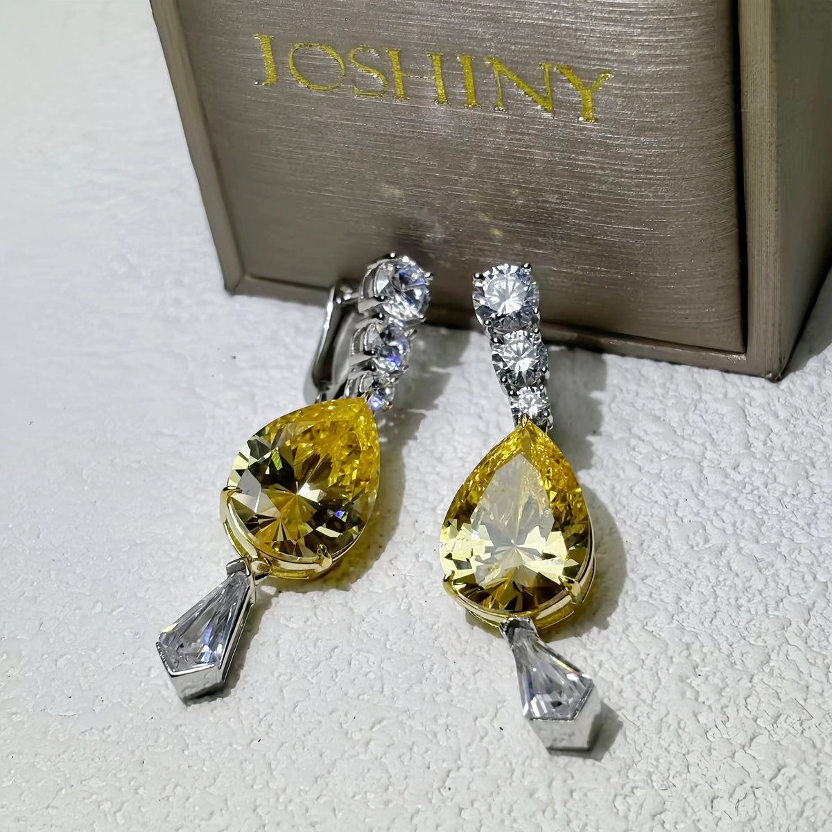 6 Ctw Pear Cut Yellow Cubic Zirconia 925 Sterling Silver Earrings-JOSHINY