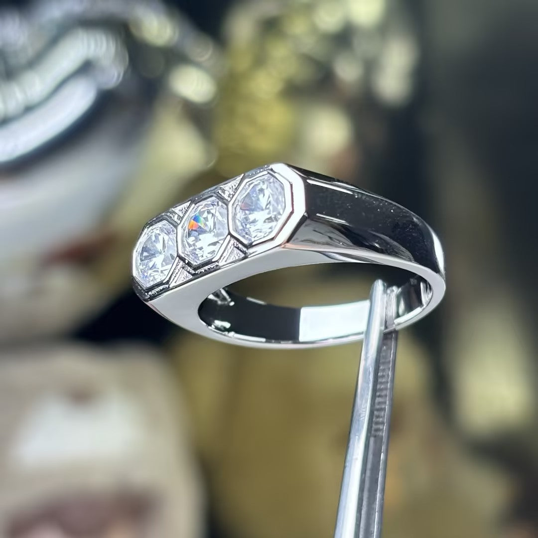 Octagonal Halo 3-Stone Band-JOSHINY