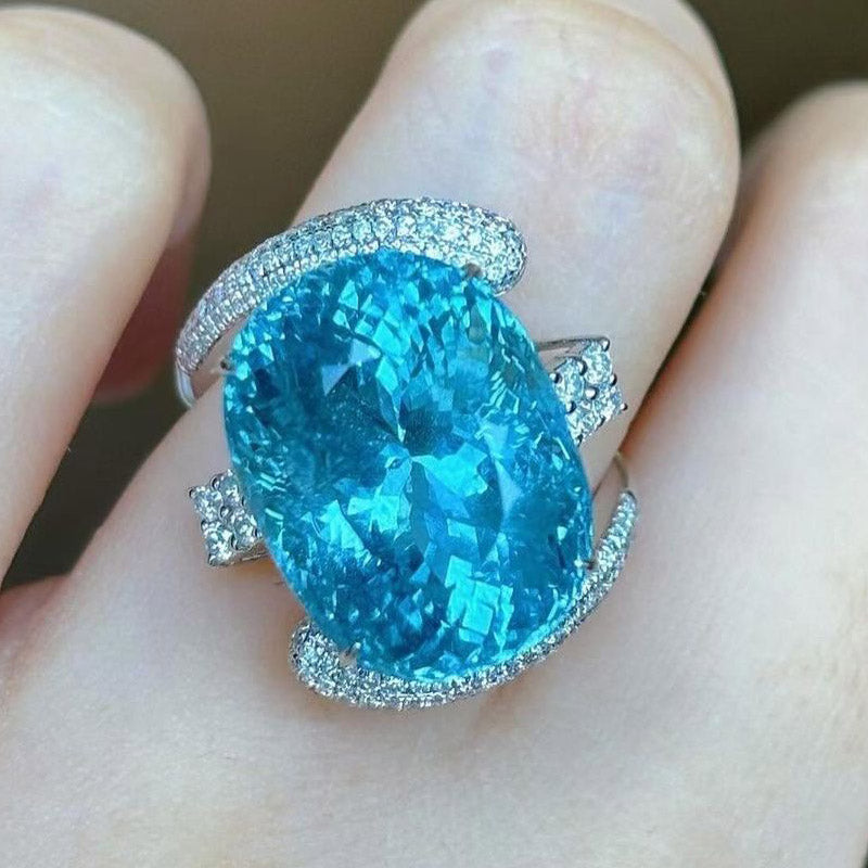 15.05ct Oval Cut Super Aquamarine Ring -JOSHINY