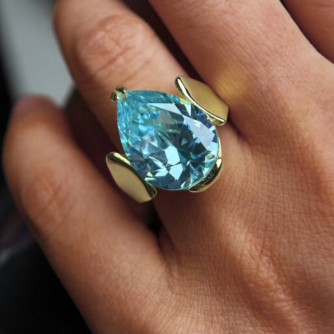 6.0Ct Pear Cut Aquamarine Single Stone Ring-JOSHINY