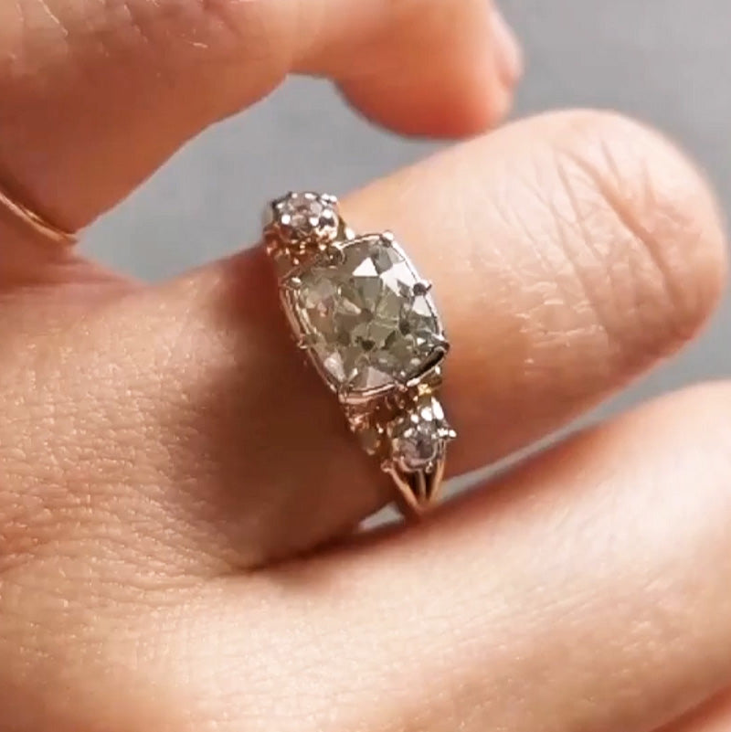 5ctw Elongated Cushion-Cut Signature Three-Stone Antique Ring-JOSHINY