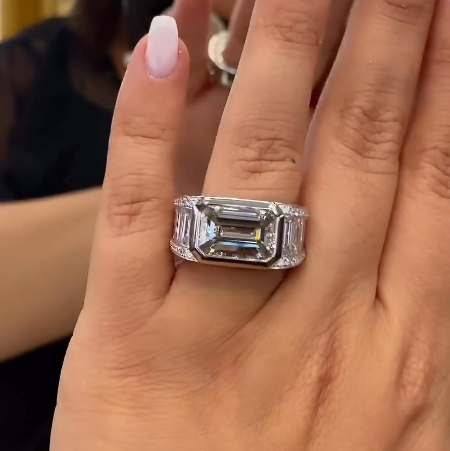Sparkling Emerald Cut Pave Diamond Engagement Ring -JOSHINY