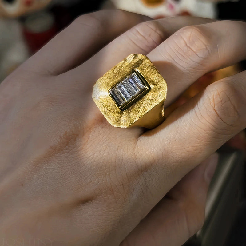 Stylish 2 ctw & 0.3 ctw Baguette & Round Cut White Gemstone Ring -JOSHINY