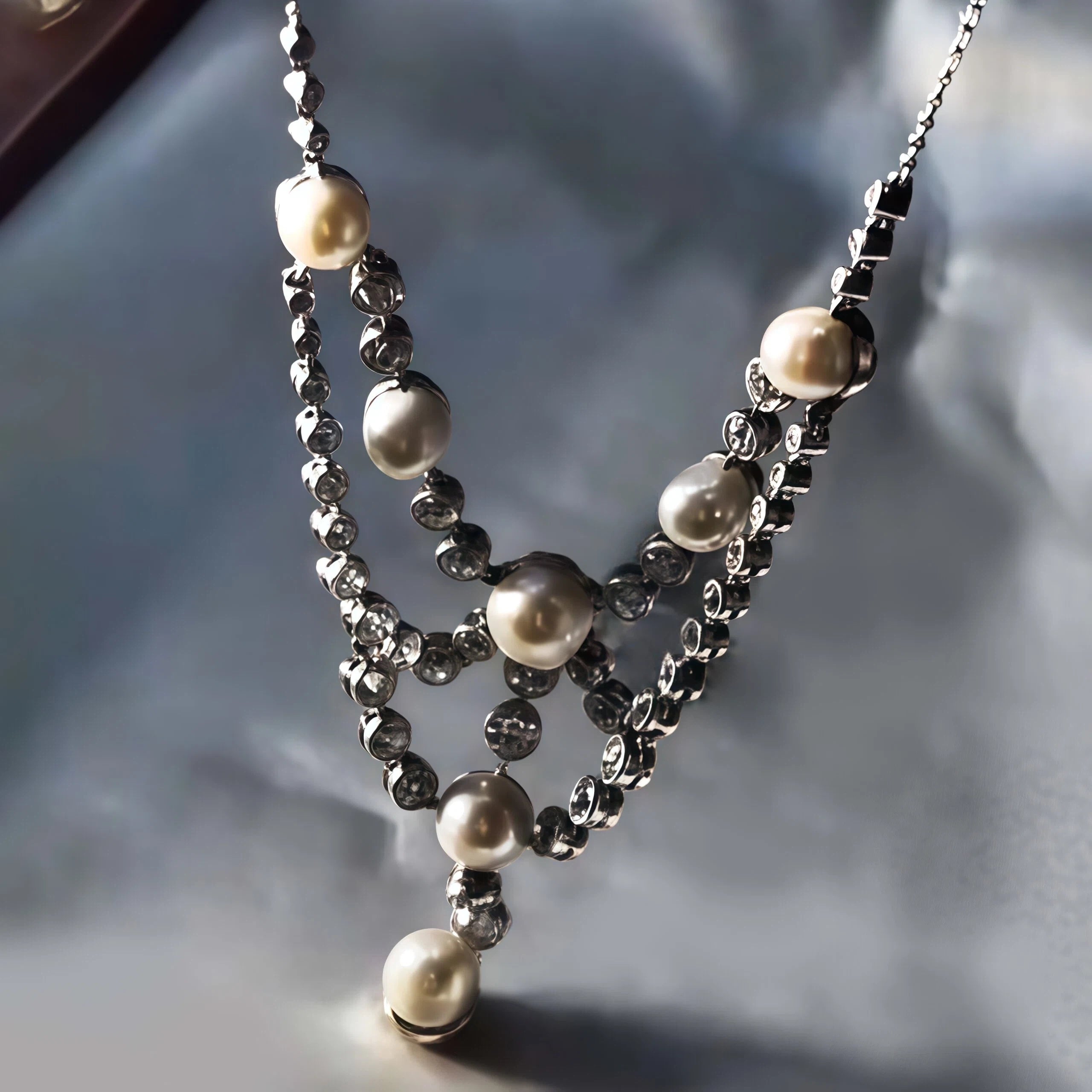 Gorgeous double-layered pearl and gemstone necklace-JOSHINY