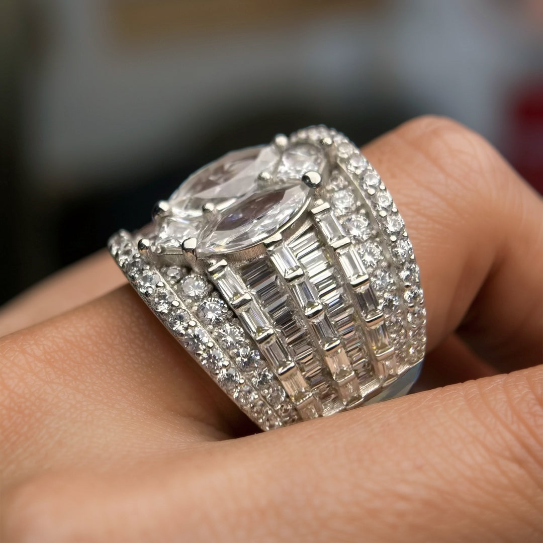 Gorgeous 8 ctw Multi-Cut White Gemstone Pavé Engagement Ring -JOSHINY