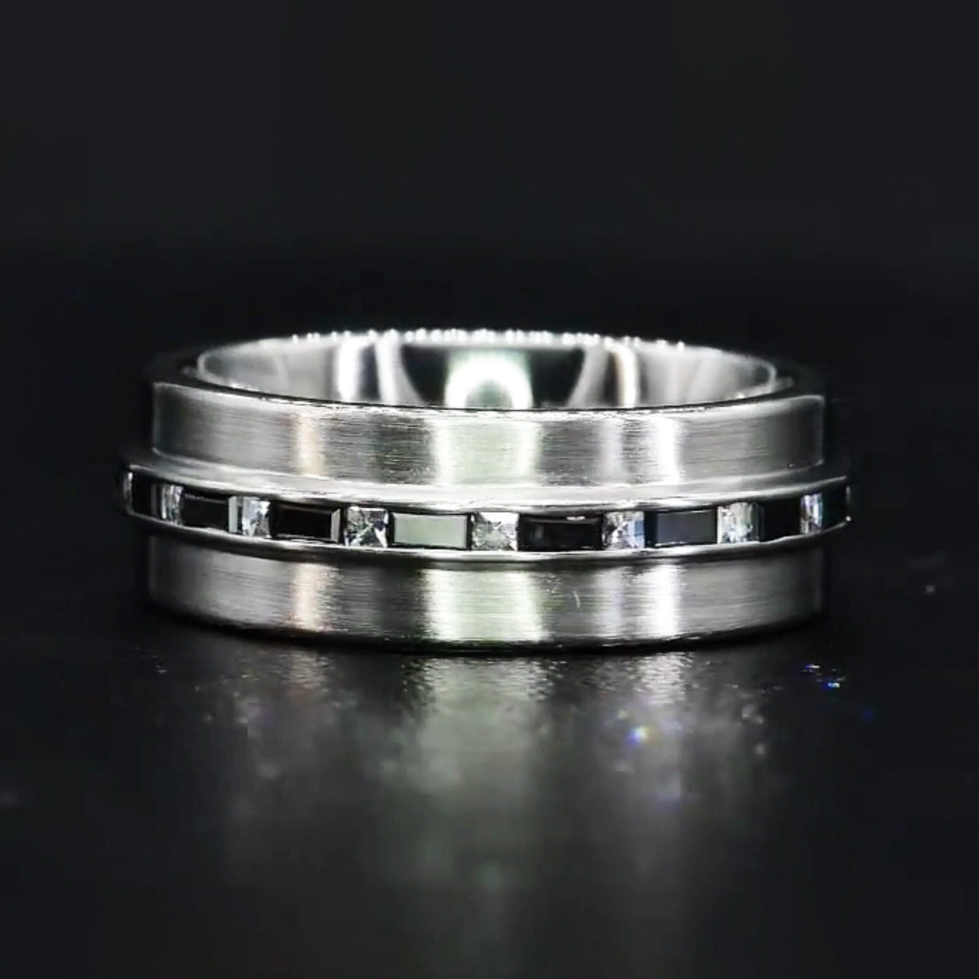 Black Gemstone Edge Men's Silver Gemstone Ring-JOSHINY