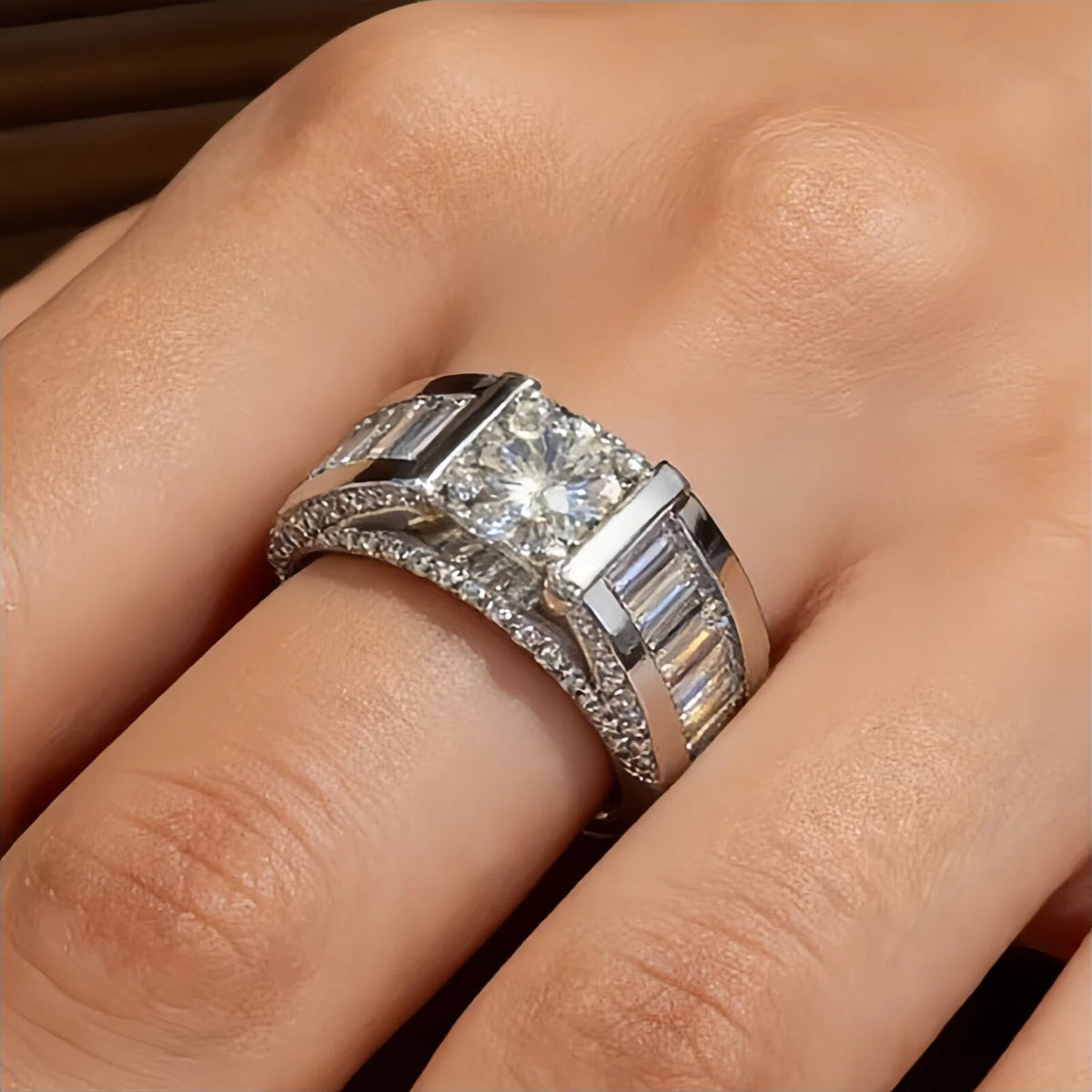 Fantastic 6 ctw Cushion & Baguette & Round Cut White Gemstone Gorgeous Engagement Ring -JOSHINY