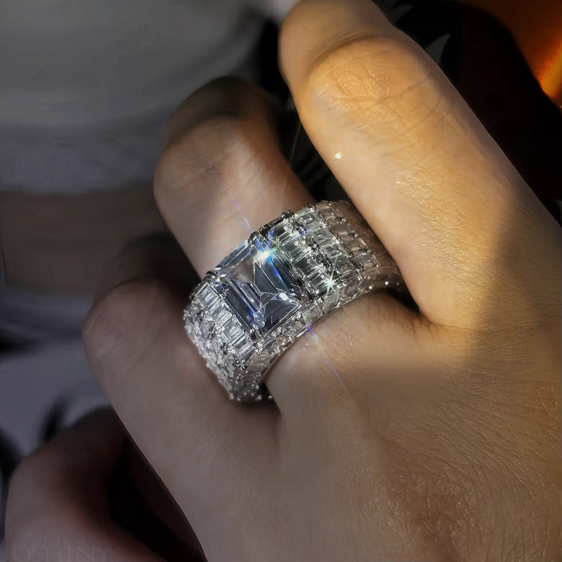 Gorgeous 10 ctw Emerald Cut White Stone Full Set Ring -JOSHINY