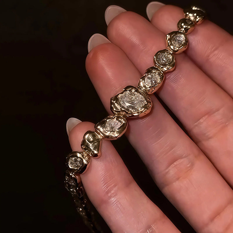 Gold floral and gemstone tennis bracelet-JOSHINY