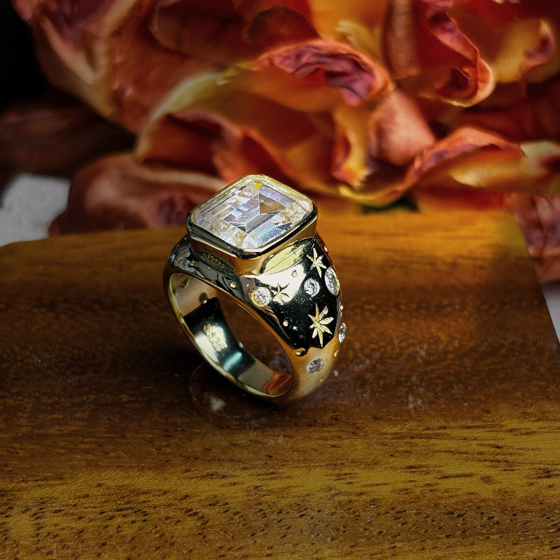 4.32ctw Emerald Cut Starry Sky Pattern Ring-JOSHINY