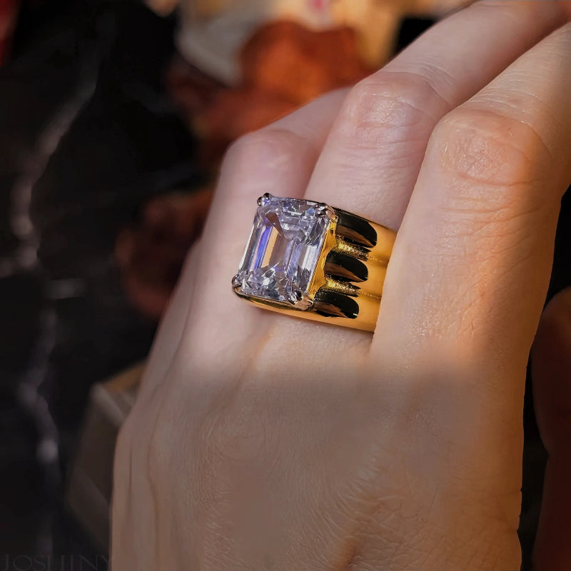 5.01ct Emerald Step-Cut Three-Band Engagement Ring-JOSHINY