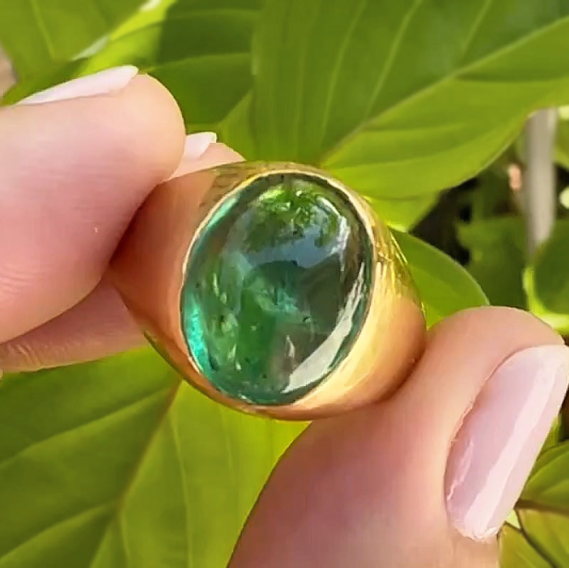 12ct Emerald Cabochon Ring -JOSHINY