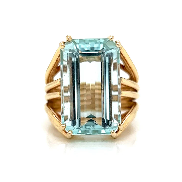 12.13ct Emerald Cut Navy Blue Claw Set Gemstone Engagement Ring -JOSHINY