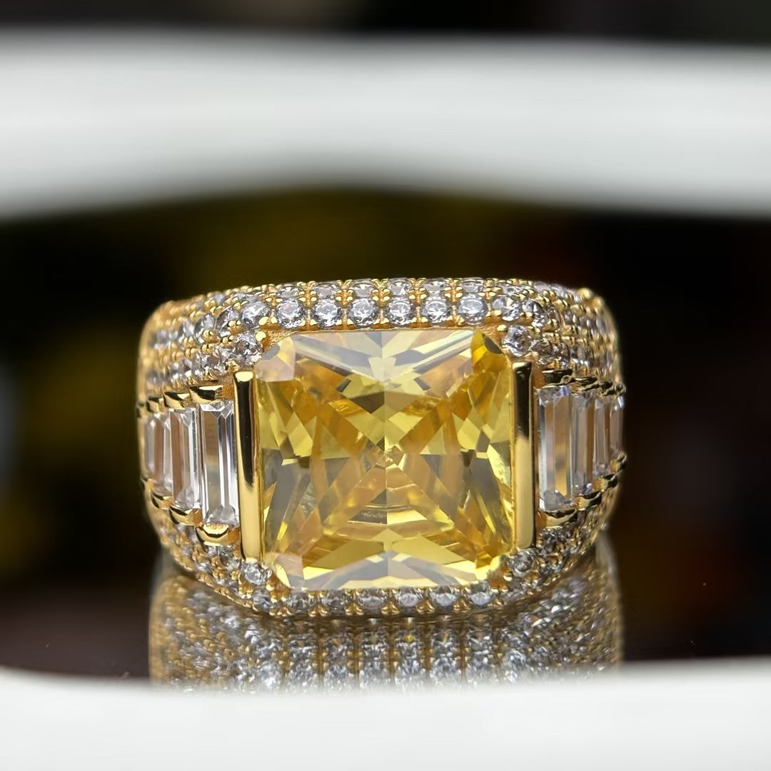 22.5 Ctw Radiant Cut Yellow Cubic Zirconia 925 Sterling Silver Ring-JOSHINY