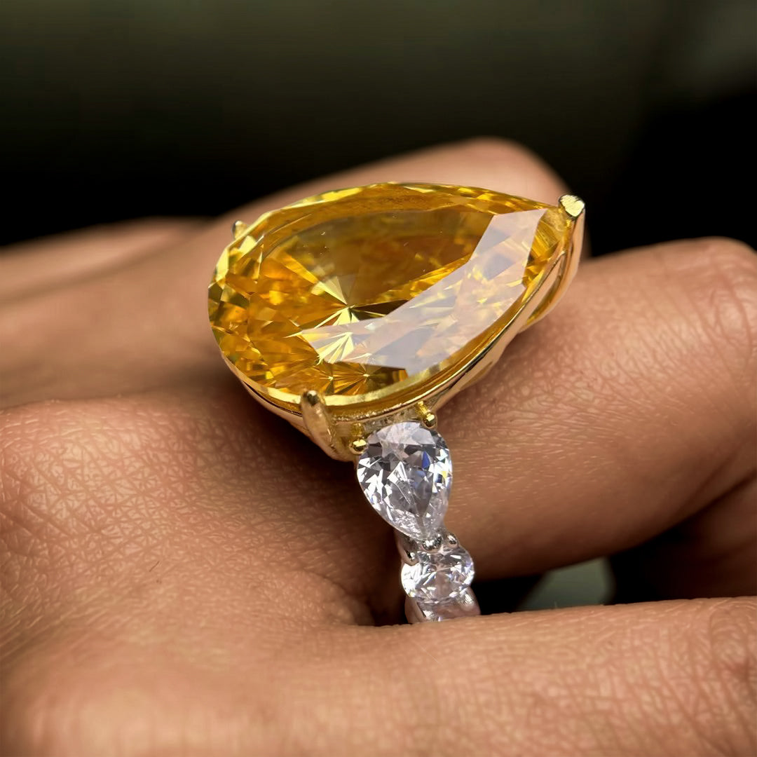 8Ctw Pear-shaped Cut Rainbow Gemstone Sparkling Ring-JOSHINY