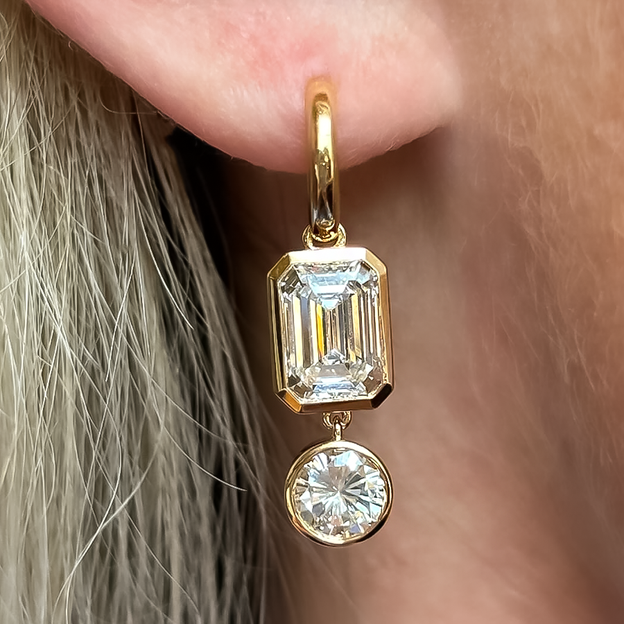 Stylish 6 ctw Round & Emerald Cut White Gemstone Earrings -JOSHINY