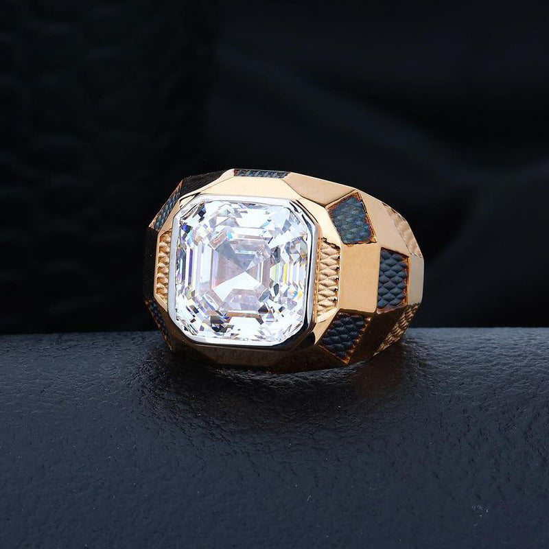 7.0ct Asscher Cut Premium Rose Gold Gemstone Engagement Ring  -JOSHINY