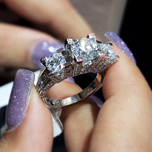 Classic 4 ctw Round Cut White Gemstone Three Stone Engagement Ring -JOSHINY