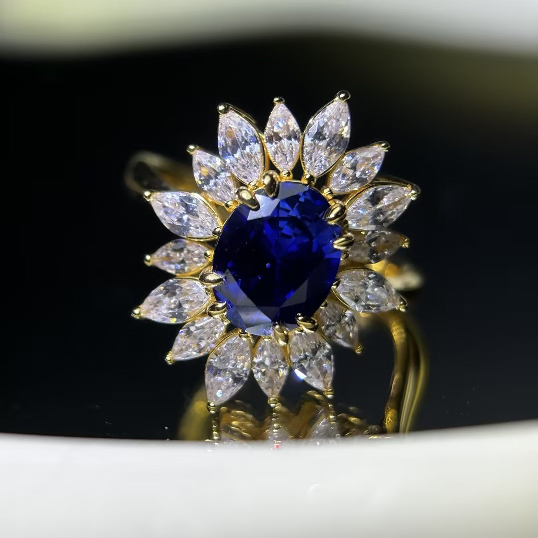 3.51 Ctw Oval Cut Blue Cubic Zirconia 925 Sterling Silver Ring-JOSHINY