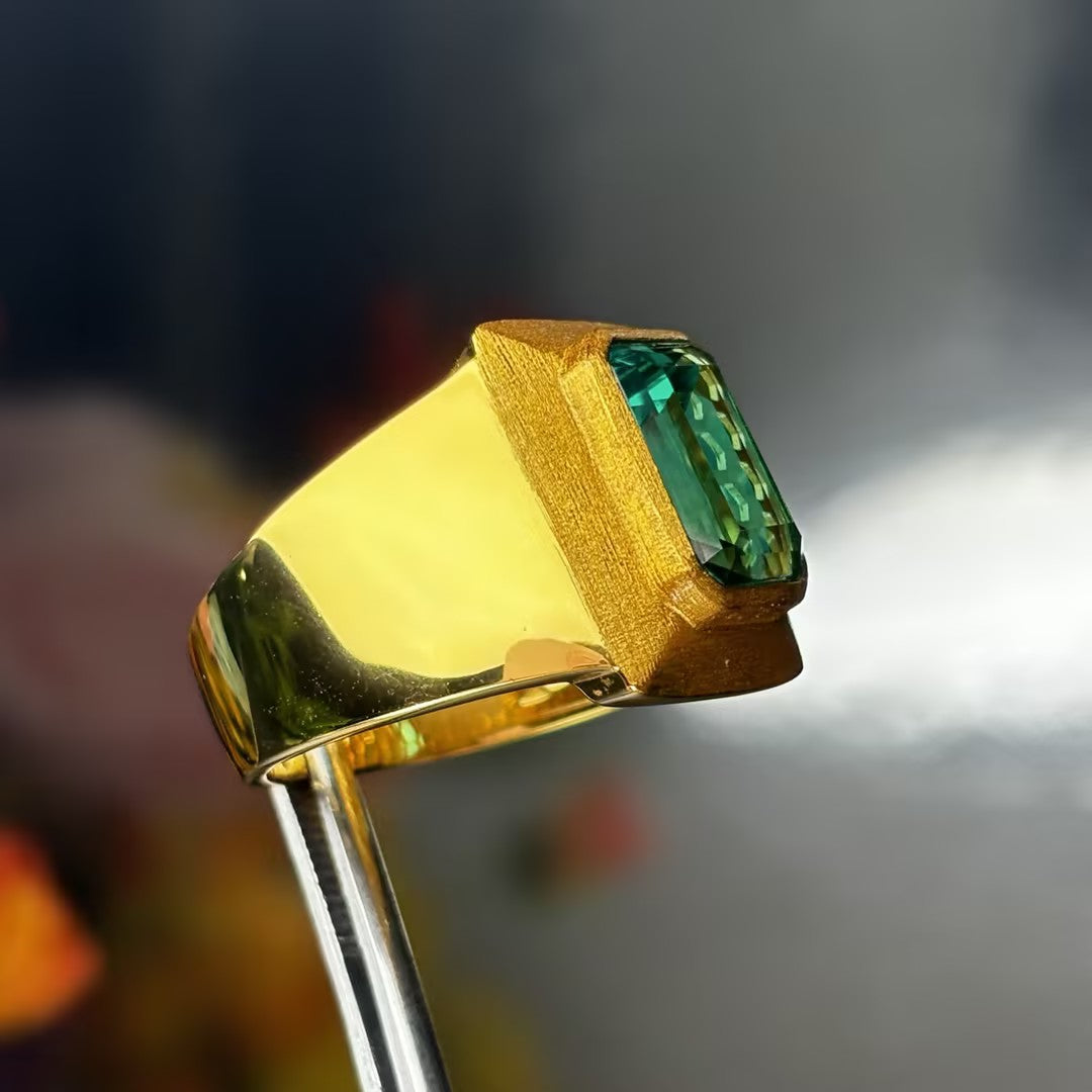 4 ct baguette cut green  Vintage Gentleman's cubic zirconia 925 sterling silver Engagement Ring-JOSHINY