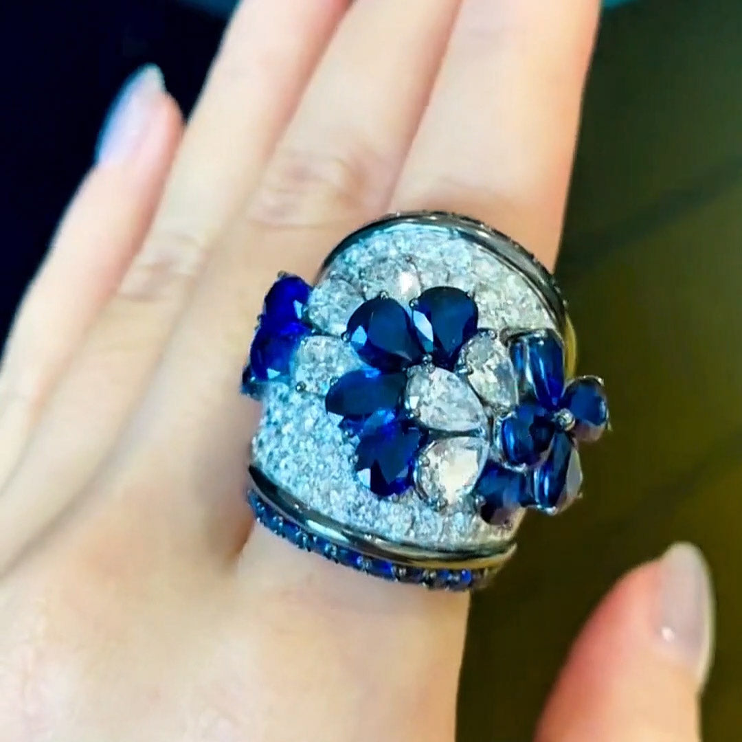 4.4ctw Pear Cut Delicate Blue Gemstone Cocktail Ring -JOSHINY