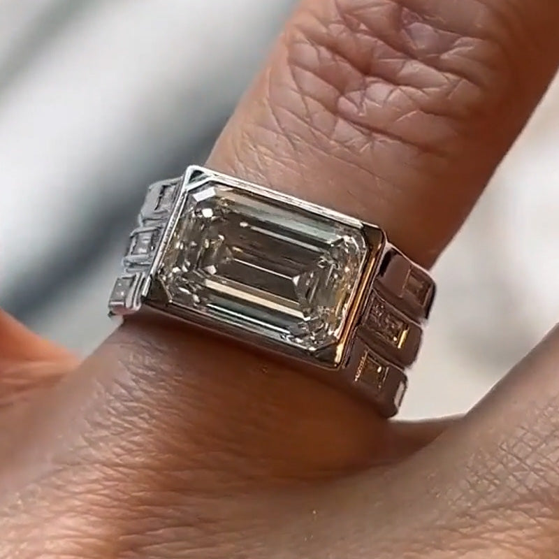 5.6ct Emerald Cut East-West Set Engagement Ring -JOSHINY