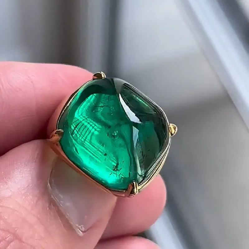 16.96ct Emerald Cabochon Engagement Ring -JOSHINY