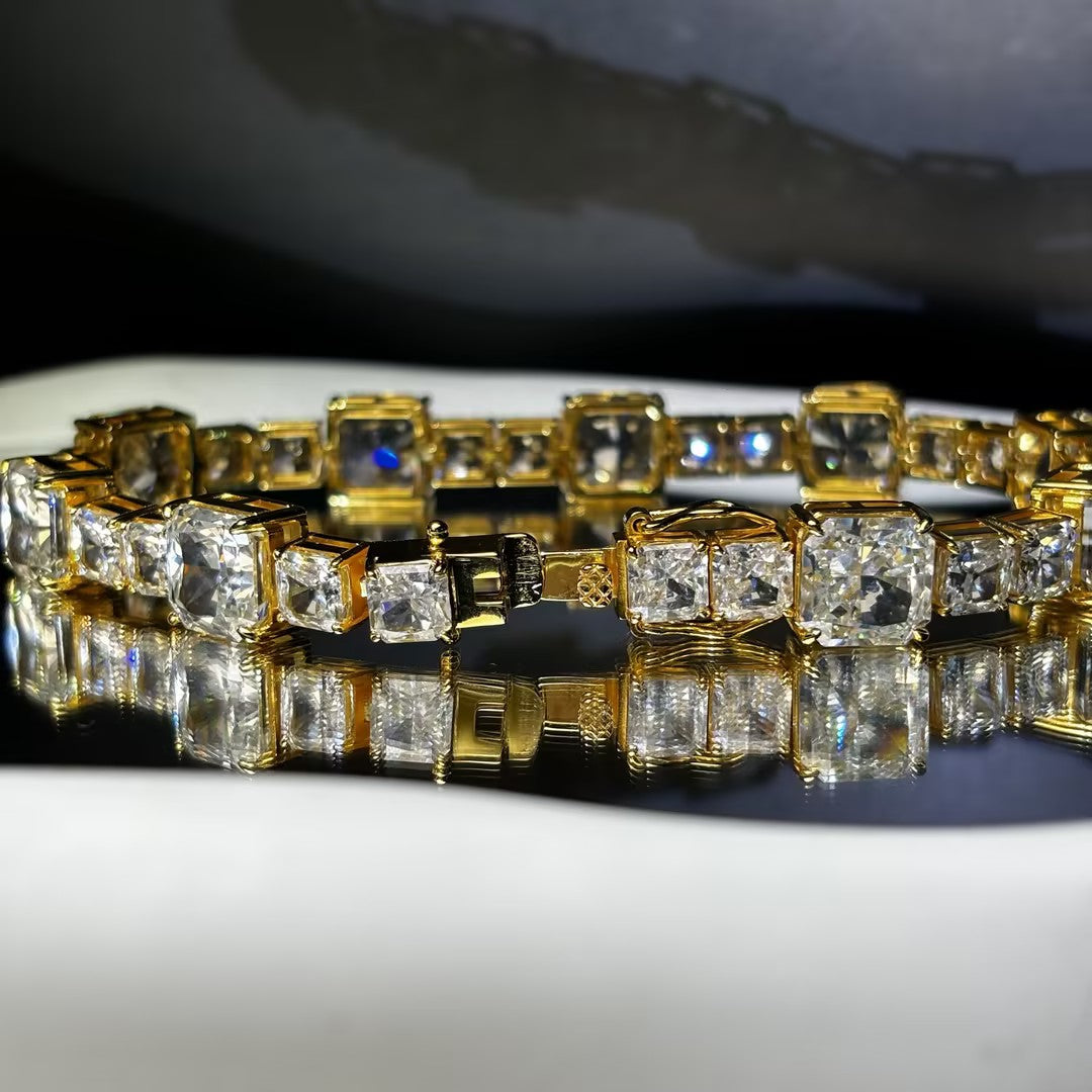 15 ctw Radiant & Octagon Cut Yellow Cubic Zirconia 925 Sterling Silver Bracelet-JOSHINY