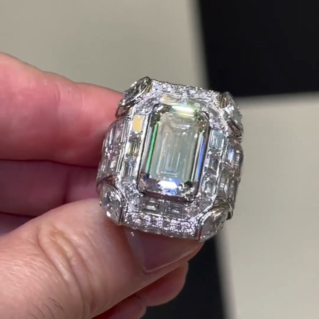 12ctw Emerald Cut Full Diamond Champion Ring -JOSHINY