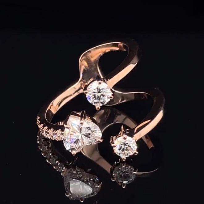 3.0ct Valentine's Day Rose Gold Three Stone Ring -JOSHINY