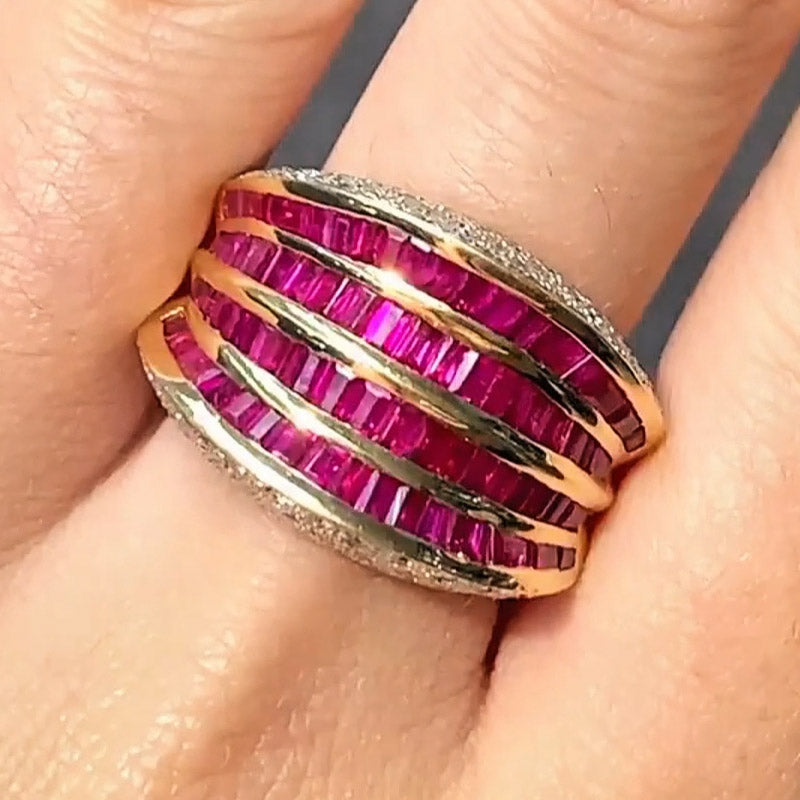 3.5ctw Caliber Cut Four Row Ruby Ring-JOSHINY