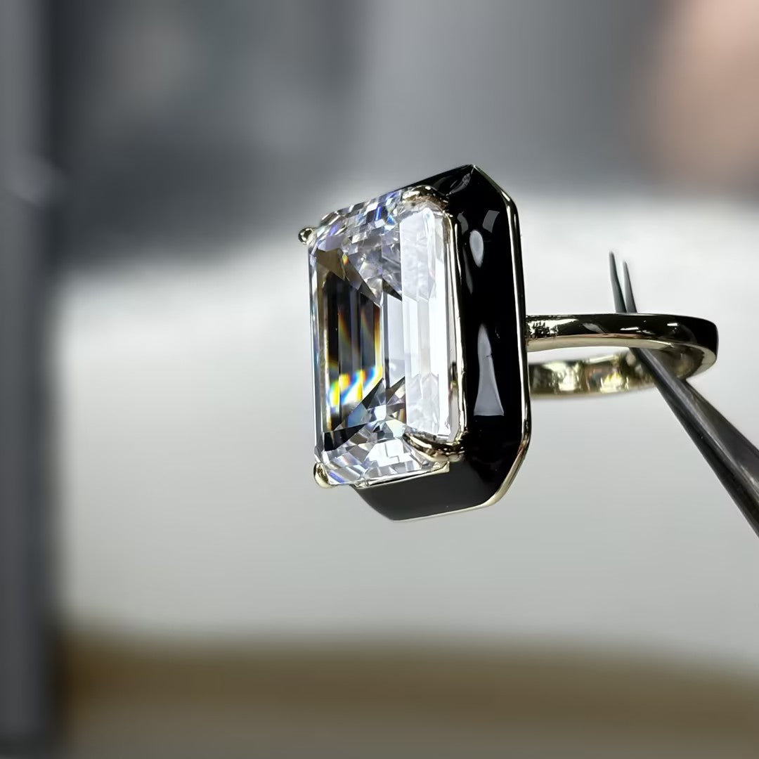 4.0Ct Emerald-Cut Enamel Gemstone Ring-JOSHINY