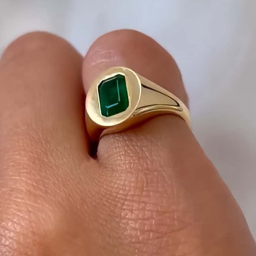 Simple 3 ctw Emerald Cut Emerald Seal Ring -JOSHINY